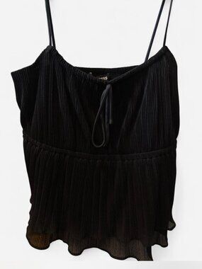 Express Tank Top With Pleated Ruffle Hem and Tie Detail